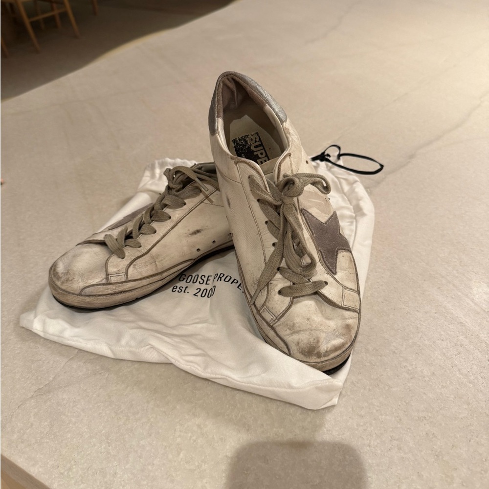 Golden Goose Superstar Sneakers in Cream and Gray